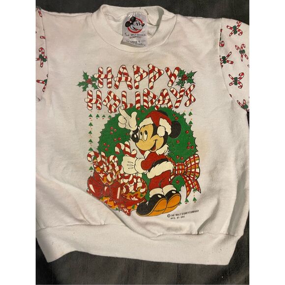 Vintage The Walt Disney Company Youth Mickey Mouse Doublesided Christmas Sweatsh - Picture 3 of 8